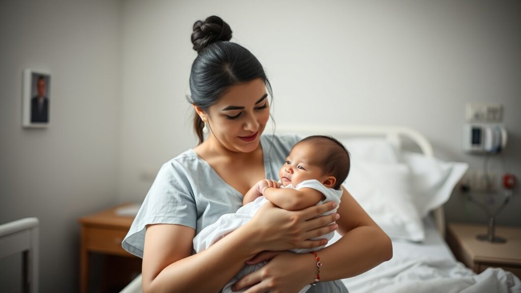 Newborn baby and mother